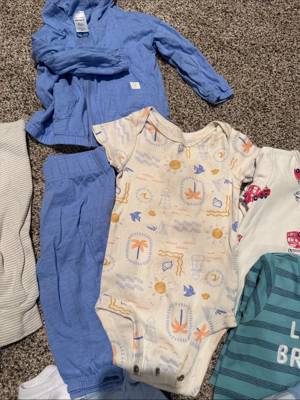 6M Mixed Baby Boy Onesies & Sleepers Bundle - Blue, Gray, Cream